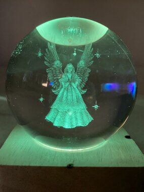 USB LED Crystal Angel Light Sphere w/ Etched Angel Keychain – Color Changing